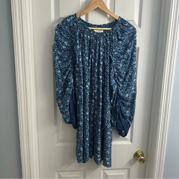 Natalie Martin Dress Mini Tunic Floral Blue 100% Silk Flowy Size Extra Small - Picture 4 of 8